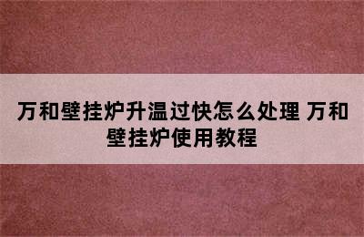 万和壁挂炉升温过快怎么处理 万和壁挂炉使用教程